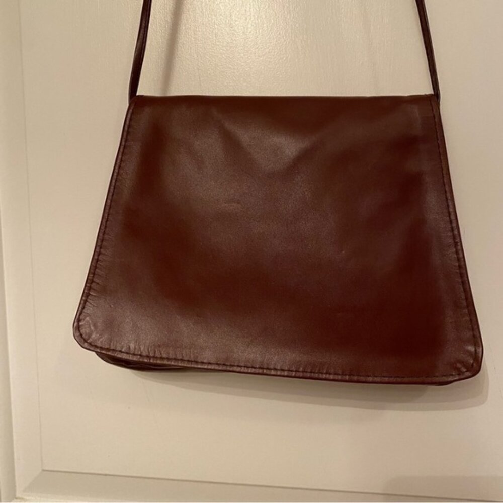 VINTAGE UNBRANDED BAG SHOULDER DARK RED LEATHER FLAP INNER SNAP